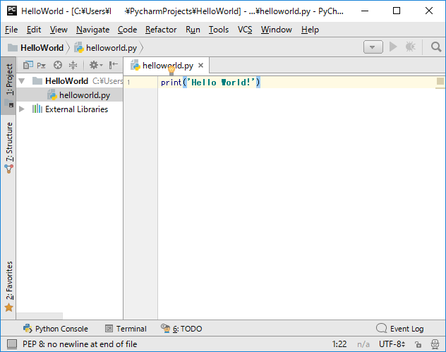 PyCharmで最初のプログラミング（Hello World!） | ガンマソフト株式会社