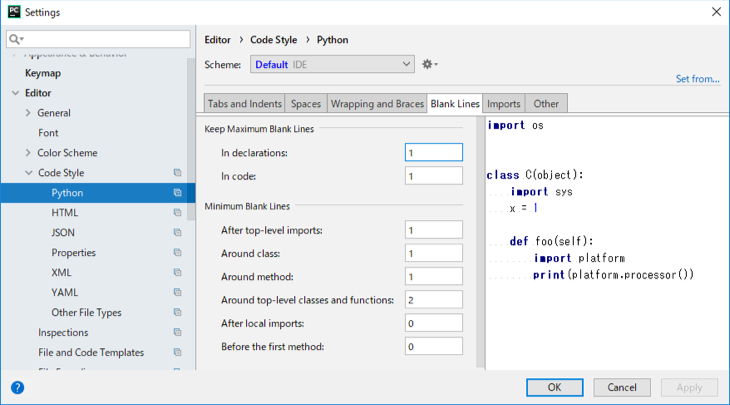 pycharm code style setting