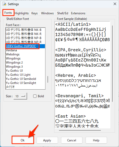 idle fonts setting